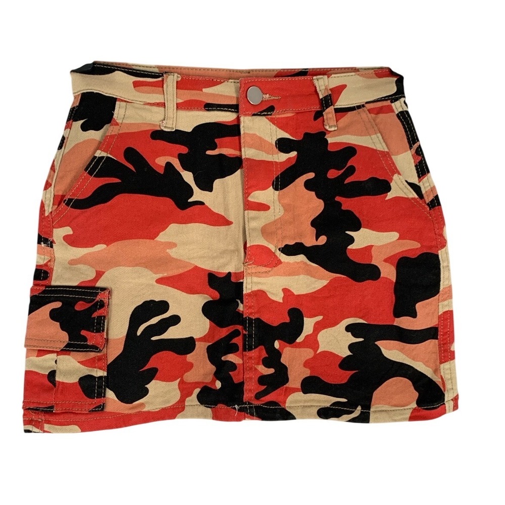 New Fashion Jeans Red Camo Mini Skirt Size Small Cargo Streetwear Y2K
